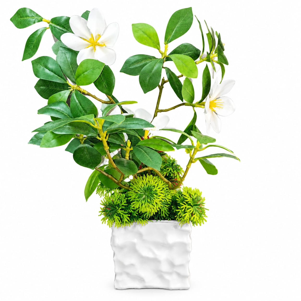 White Floral Arrangement in Textured Planter